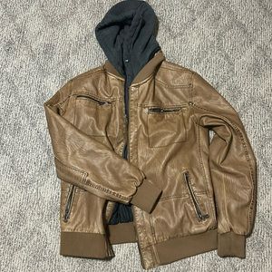Men’s XL Brown Winter Jacket with Grey Hood